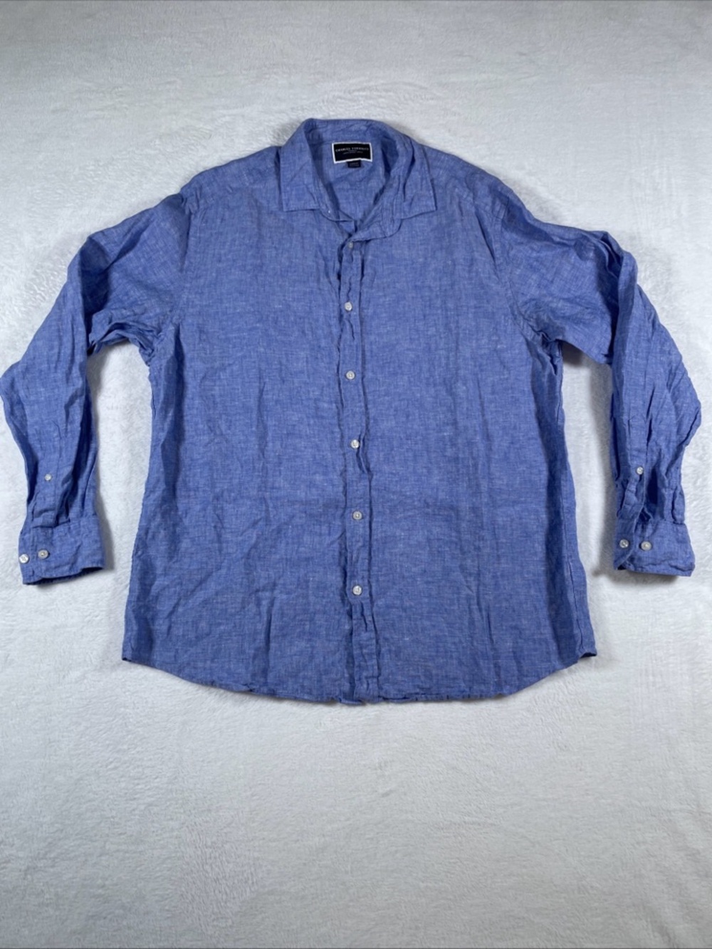 Charles Tyrwhitt Mens 100% LINEN Long Sleeve Shirt XL Classic Fit Blue